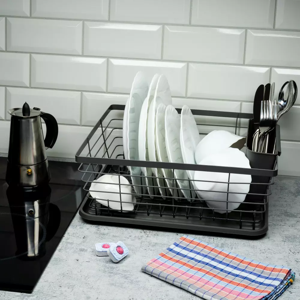 Suport pentru uscare vase bucatarie, cadru metalic rezistent, tava colectare apa (KH-1355) [2]
