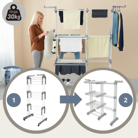 Suport pliabil pentru uscare rufe, 3 niveluri, extensibil, cu 6 roti (KH-2044) [6]