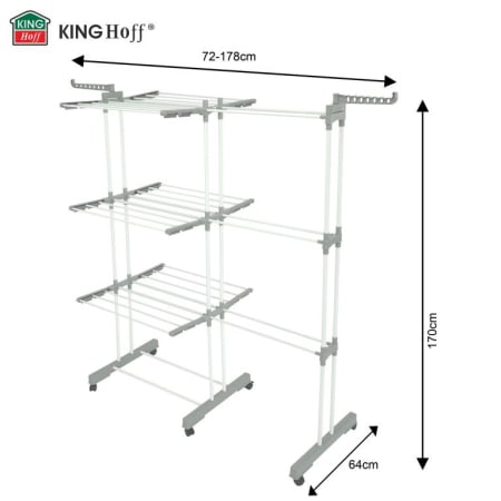 Suport pliabil pentru uscare rufe, 3 niveluri, extensibil, cu 6 roti (KH-2044) [8]