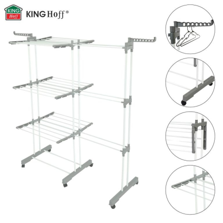 Suport pliabil pentru uscare rufe, 3 niveluri, extensibil, cu 6 roti (KH-2044) [4]