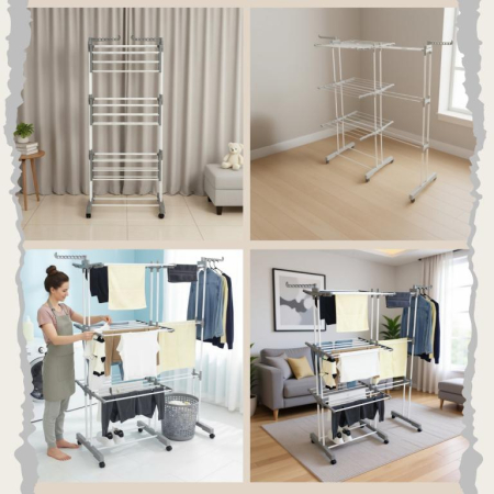 Suport pliabil pentru uscare rufe, 3 niveluri, extensibil, cu 6 roti (KH-2044) [11]