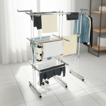 Suport pliabil pentru uscare rufe, 3 niveluri, extensibil, cu 6 roti (KH-2044) [14]