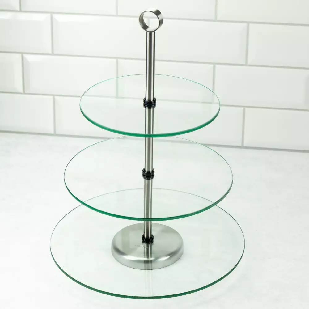 Suport prajituri si desert, 3 niveluri, sticla securizata si otel, diametru 30x25x20cm (KH-4016) [2]