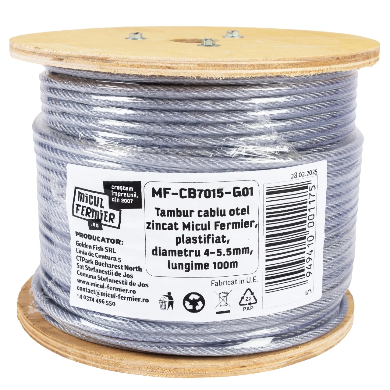 Tambur cablu otel zincat plastifiat 100 m diametru 4-5.5 mm pentru uz general (MF-CB7015-G01) [1]