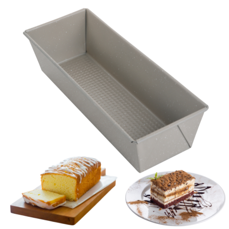 Tavi si platouri pentru servire - Tava de copt din otel carbon cu strat marmorat antiaderent, bej, 31x11,8x7,5 cm (KH-1972)