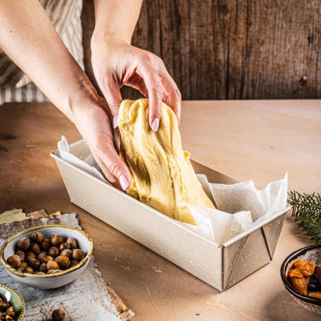 Tava de copt din otel carbon cu strat marmorat antiaderent, bej, 31x11,8x7,5 cm (KH-1972) [8]