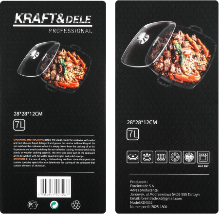 Tigaie adanca 7L antiaderenta, 28 x 28 x 12 cm, cu capac, pentru inductie/gaz/electric (KD4352) [13]