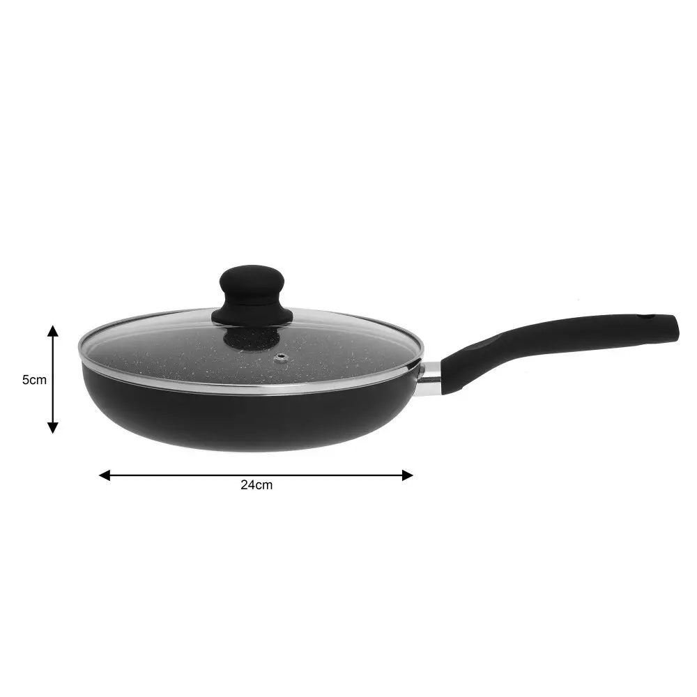 Tigaie cu capac din aluminiu si invelis marmura neagra 24 cm (KH-3957) [1]