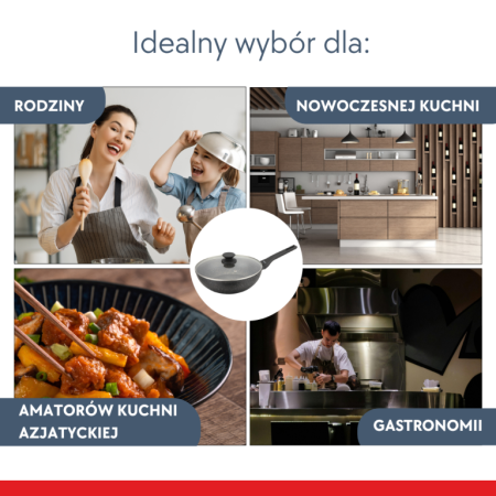 Tigaie wok 28 cm 3.9L cu capac din sticla si coating marmura antiaderent (KB-7990) [9]