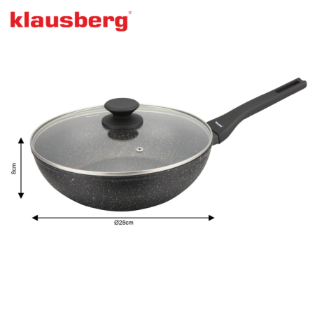 Tigaie wok 28 cm 3.9L cu capac din sticla si coating marmura antiaderent (KB-7990) [12]