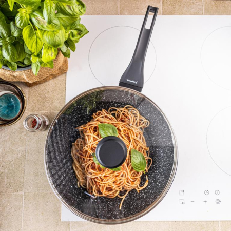 Tigaie wok 28 cm 3.9L cu capac din sticla si coating marmura antiaderent (KB-7990) [6]