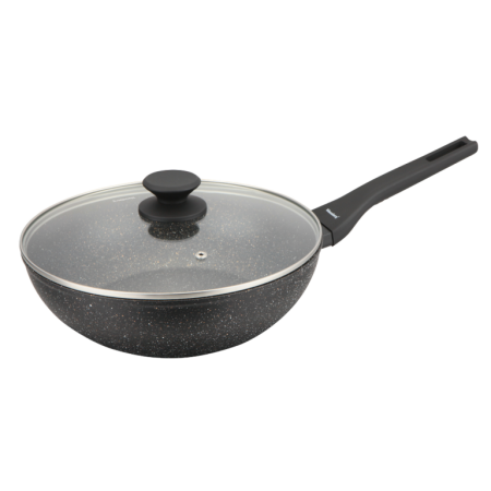 Tigaie wok 28 cm 3.9L cu capac din sticla si coating marmura antiaderent (KB-7990) [11]