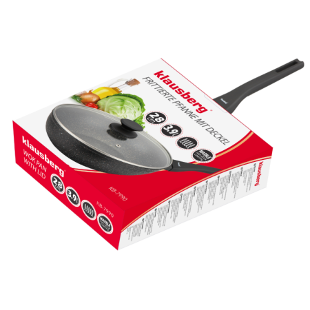 Tigaie wok 28 cm 3.9L cu capac din sticla si coating marmura antiaderent (KB-7990) [5]