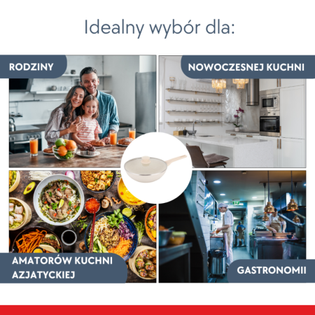 Tigaie wok 28 cm 3.9L cu capac sticla si coating marmura antiaderent culoare crem (KB-7991) [6]