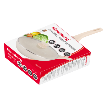 Tigaie wok 28 cm 3.9L cu capac sticla si coating marmura antiaderent culoare crem (KB-7991) [5]