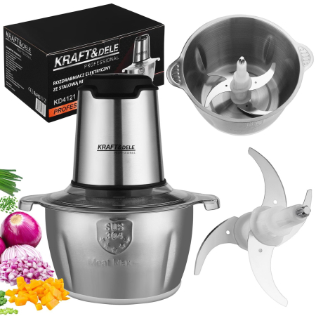 Casa - Tocator electric carne si legume 2 L 350W cu bol inox si lame otel inoxidabil (KD4121)