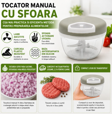 Tocator manual de legume cu sfoara, 500 ml, 3 lame din inox (AAA347) [5]