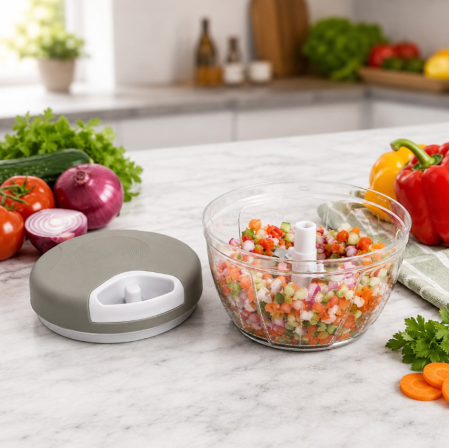 Tocator manual de legume cu sfoara, 500 ml, 3 lame din inox (AAA347) [10]