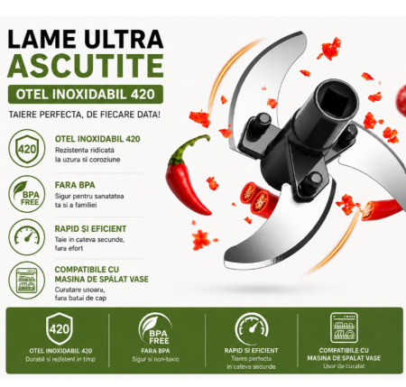 Tocator manual de legume cu sfoara, 500 ml, 3 lame din inox (AAA347) [8]