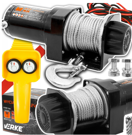 Altele - Troliu electric auto 12V 2000LBS cu cablu otel 12m, pentru ATV remorca si tractare (V06030)