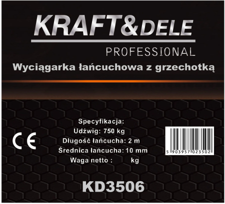 Troliu manual cu lant cu clichet, 750 kg, 2 m (KD3506) [7]
