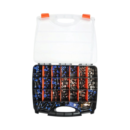 Trusa 242 piese pentru furtunuri pneumatice cu cleste taiat furtun si cuple rapide DISEU05 (BK77521) [1]