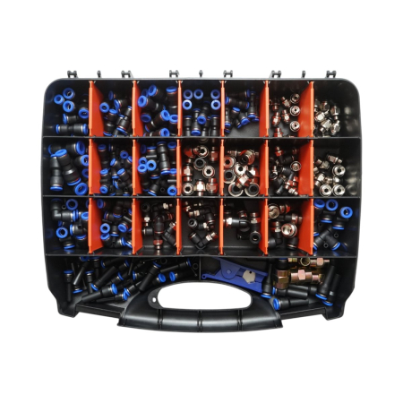 Trusa 242 piese pentru furtunuri pneumatice cu cleste taiat furtun si cuple rapide DISEU05 (BK77521) [3]