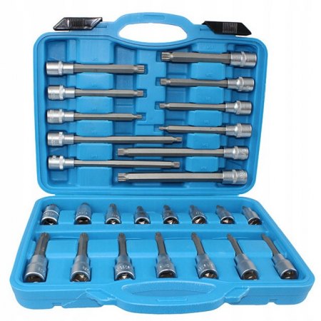 Biti hex/torx/spline - Trusa chei biti stelate spline ½ 26 piese scurte lungi (S10634)