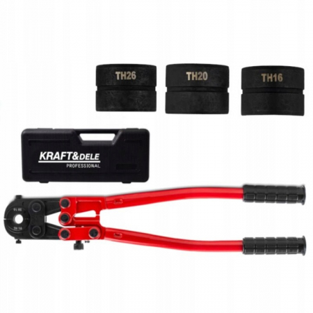 Clesti / prese pentru sertizat - Trusa cleste sertizat tevi PEX AL cu cremaliera 4 bacuri 16-26mm (KD10636)