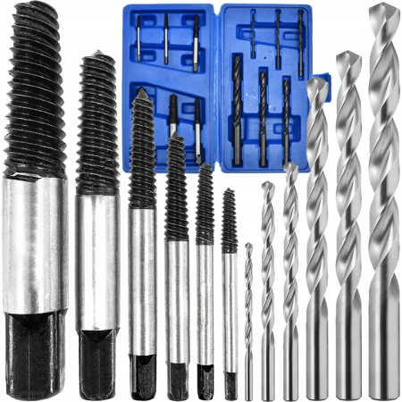 Extras suruburi piulite - Trusa complet extras suruburi rupte burghie extractoare 2-9.5mm cu filet invers 12piese (G30034)