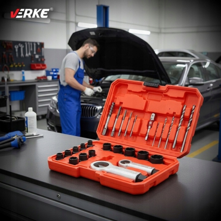 Trusa complet extras suruburi rupte burghie extractoare cu filet invers spart piulite deteriorate 26piese (V86486) [11]