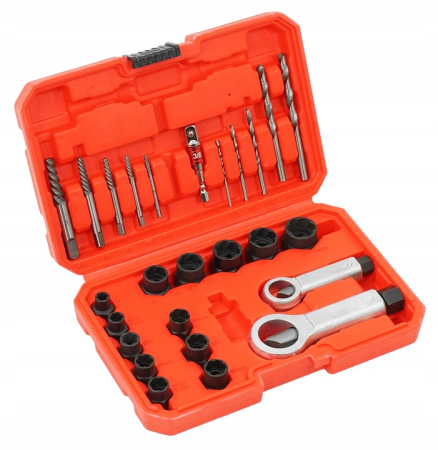 Trusa complet extras suruburi rupte burghie extractoare cu filet invers spart piulite deteriorate 26piese (V86486) [4]