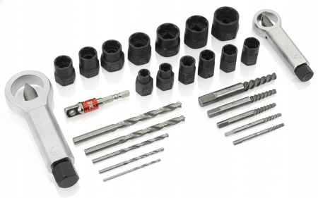 Trusa complet extras suruburi rupte burghie extractoare cu filet invers spart piulite deteriorate 26piese (V86486) [7]