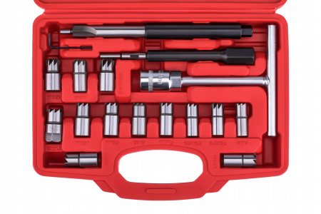 Extras injector supape - Trusa freze pentru injectoare 17piese curatat reconditionat orificiu scaun (KD12504)