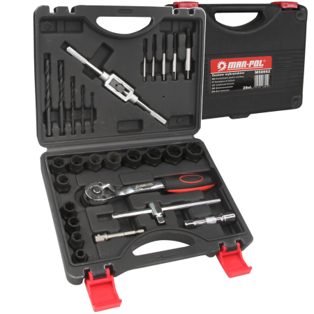 Scule Atelier Auto - Trusa profesionala extractoare suruburi rupte si deteriorate cu burghie si clichet 25 piese (M58662)