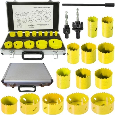 Burghie/freze/carote/dalti/dornuri/cutite strung/punctatoare - Trusa set carote freze bimetal HSS 19-76mm lemn metal plastic 17piese (S10336)