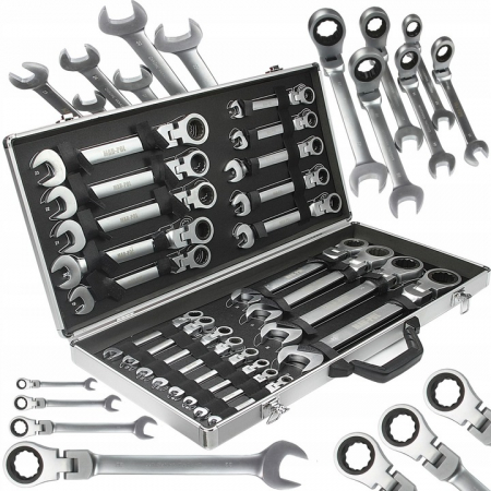 Chei cu clichet - Trusa set chei combinate cu clichet articulate 6-32mm 22piese, cap flexibil (M58610)