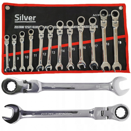 Trusa set chei combinate cu clichet articulate 8-19mm 12piese, cap flexibil (SK-012-03) [2]