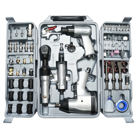 Aparat gaurit / ciocan - Trusa set scule pneumatice 71 piese aer comprimat, pistol clichet impact polizor drept ciocan DISLN82 (BK78284)