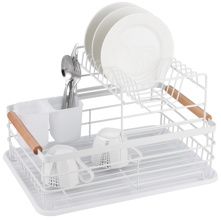 Uscator vase etajat din metal si plastic cu manere lemn alb (KH-1798) [1]