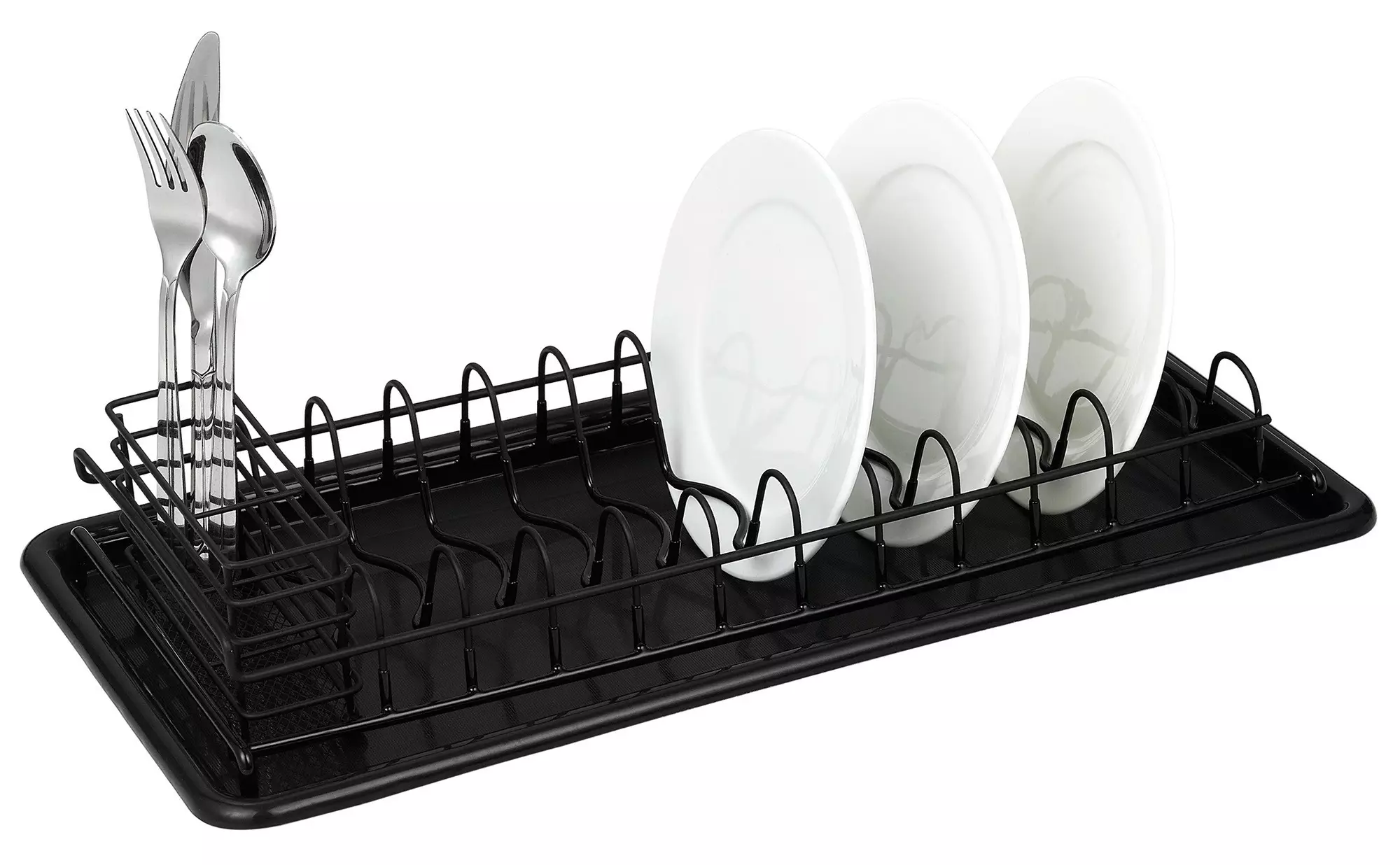 Uscator vase metalic cu protectie moale si tava scurgere negru (KH-1479) [1]