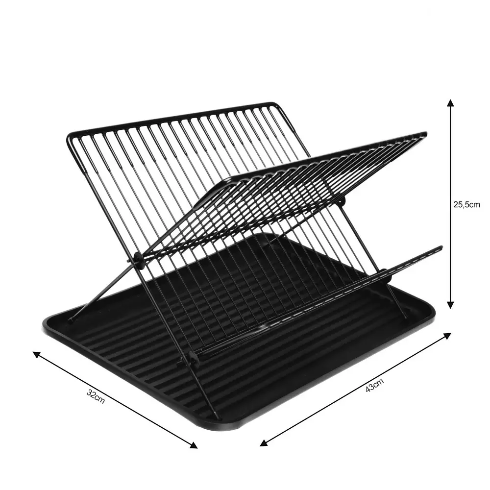 Depozitare si organizare - Uscator vase metalic cu tava si suport tacamuri negru cu doua niveluri (KH-1356)