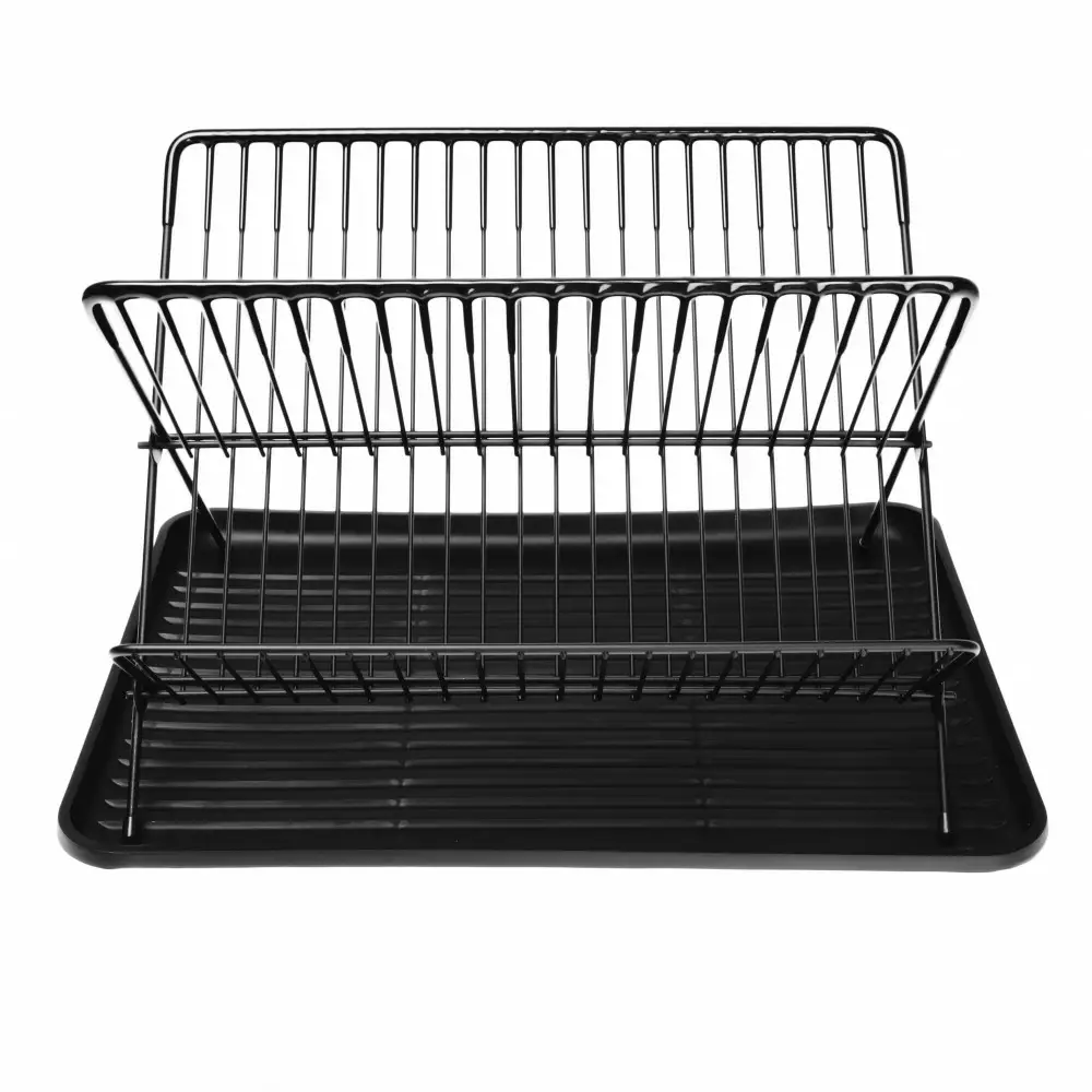 Uscator vase metalic cu tava si suport tacamuri negru cu doua niveluri (KH-1356) [4]