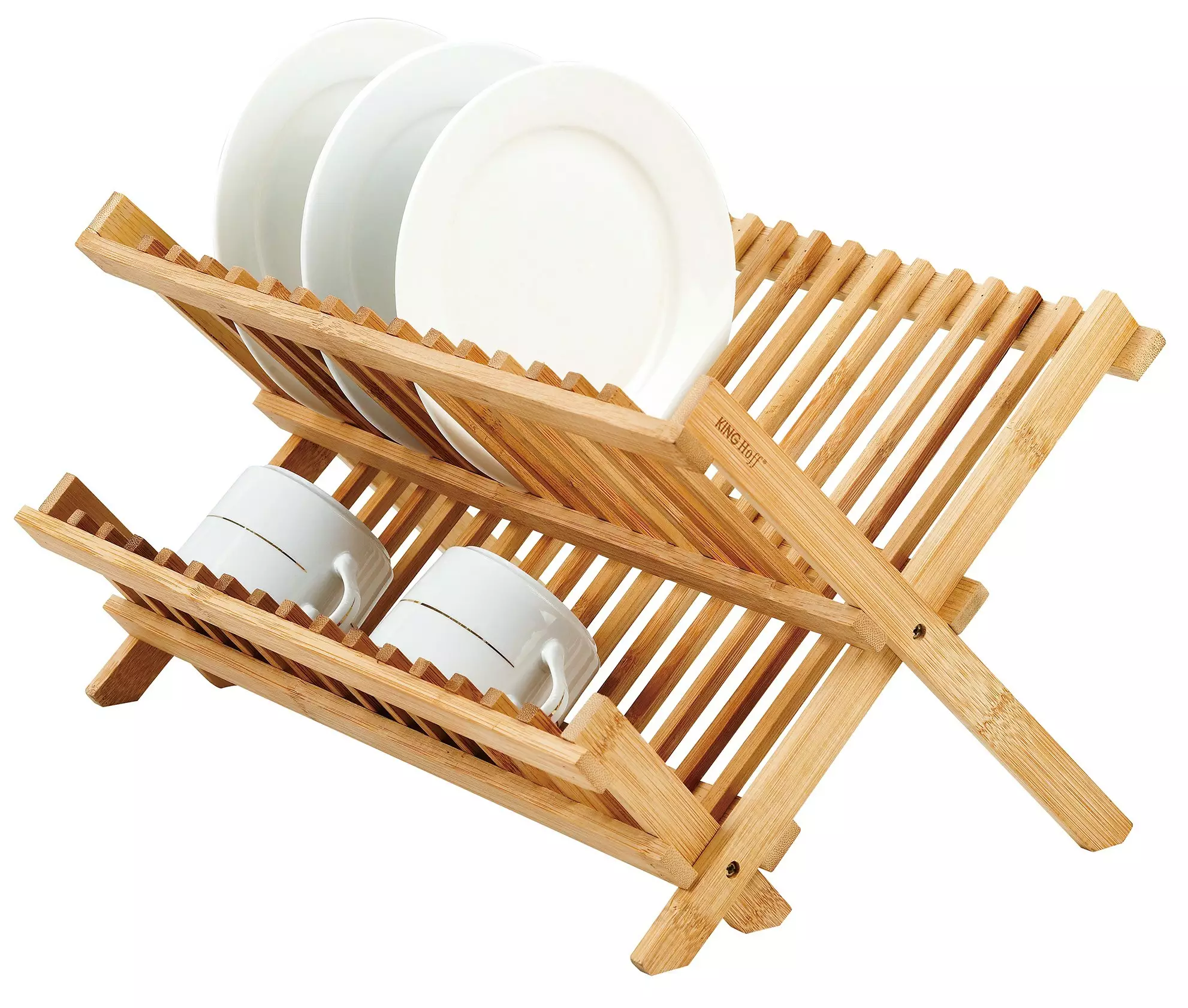 Uscator vase pliabil din lemn bambus natural cu doua niveluri (KH-1631) [3]