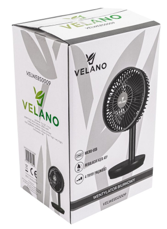 Ventilator de birou cu acumulator Velano 2000mAh 4 viteze USB (VELWEBS0009) [15]