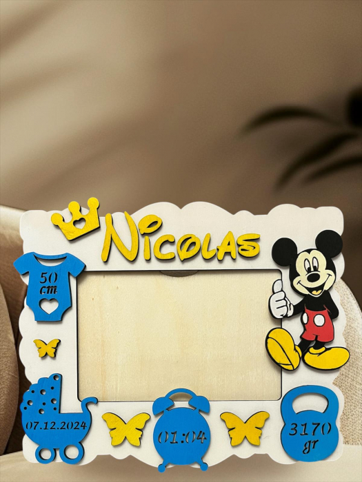 Ramă foto personalizată cu date de la naştere - Mickey Mouse [2]