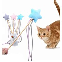 Jucarie pentru pisica, undita de lemn cu stea gri 42 cm [1]