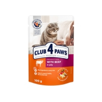 Mancare Umeda Pisici - CLUB 4 PAWS Premium, Vită, plic hrană umedă pisici, (în sos), 100g