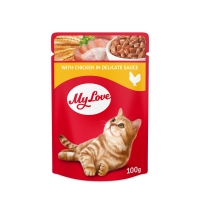 Mancare Umeda Pisici - MY LOVE, Pui, plic hrană umedă pisici, (în sos), 100g