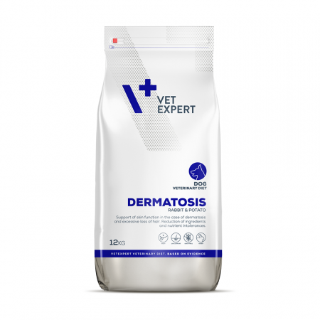 Diete Veterinare - 4T Dieta Veterinara DERMATOSIS DOG, VetExpert, cu carne de Iepure si Cartofi, 12 Kg